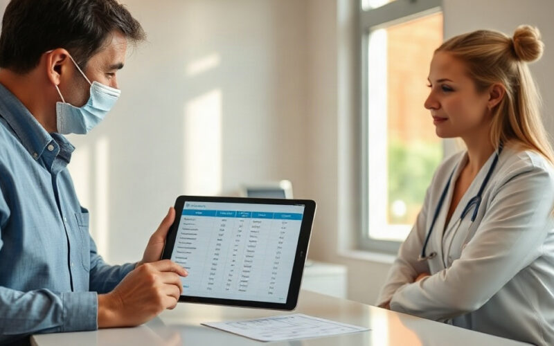 Dental practice owner and hygienist reviewing a compensation and bonus structure spreadsheet