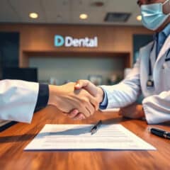 Two dentists reviewing an associate buy-in partnership agreement