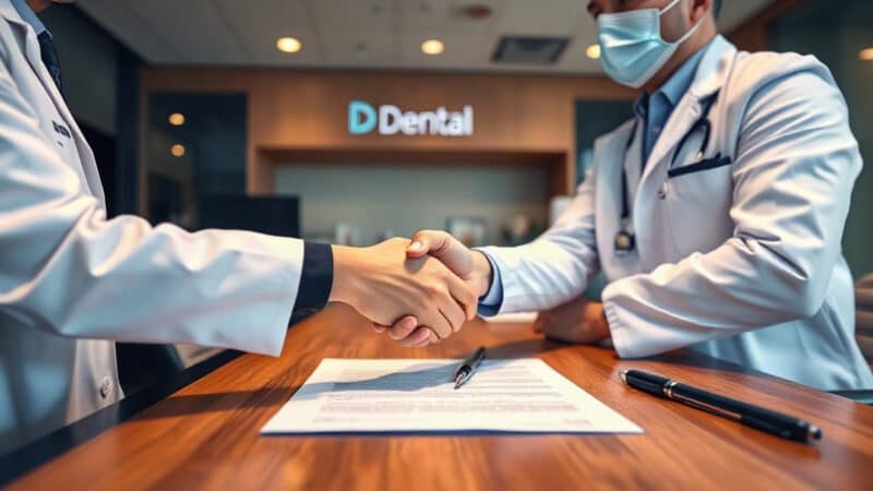 Two dentists reviewing an associate buy-in partnership agreement