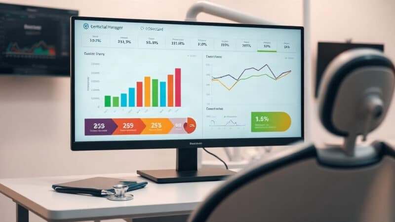 Dental practice benchmark scorecard dashboard showing key operating metrics