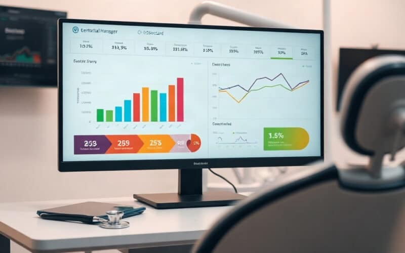 Dental practice benchmark scorecard dashboard showing key operating metrics